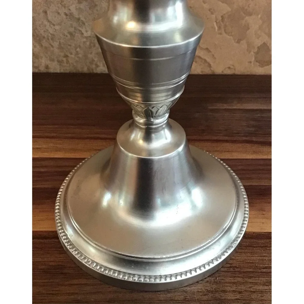 VTG Pewter Candlestick Holders Beaded‎ Base 5.5